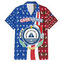 Cape Verde Christmas Family Matching Off The Shoulder Long Sleeve Dress and Hawaiian Shirt with Red and Blue Festive Pattern Christmas Tree and National Emblem Motif - Wonder Print Shop