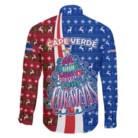 Cape Verde Christmas Family Matching Off The Shoulder Long Sleeve Dress and Hawaiian Shirt with Red and Blue Festive Pattern Christmas Tree and National Emblem Motif - Wonder Print Shop
