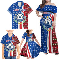 Cape Verde Christmas Family Matching Off Shoulder Maxi Dress and Hawaiian Shirt with Red and Blue Festive Pattern Christmas Tree and National Emblem Motif - Wonder Print Shop