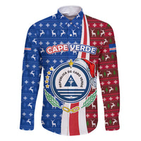 Cape Verde Christmas Family Matching Off Shoulder Maxi Dress and Hawaiian Shirt with Red and Blue Festive Pattern Christmas Tree and National Emblem Motif - Wonder Print Shop