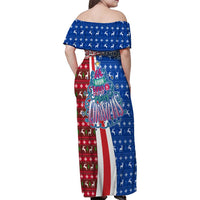 Cape Verde Christmas Family Matching Off Shoulder Maxi Dress and Hawaiian Shirt with Red and Blue Festive Pattern Christmas Tree and National Emblem Motif - Wonder Print Shop