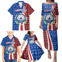 Cape Verde Christmas Family Matching Puletasi and Hawaiian Shirt with Red and Blue Festive Pattern Christmas Tree and National Emblem Motif - Wonder Print Shop
