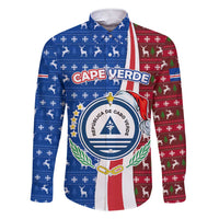 Cape Verde Christmas Family Matching Short Sleeve Bodycon Dress and Hawaiian Shirt with Red and Blue Festive Pattern Christmas Tree and National Emblem Motif - Wonder Print Shop