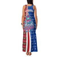 Cape Verde Christmas Family Matching Tank Maxi Dress and Hawaiian Shirt with Red and Blue Festive Pattern Christmas Tree and National Emblem Motif - Wonder Print Shop