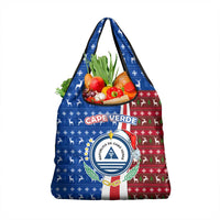 Cape Verde Christmas Grocery Bag with Red and Blue Festive Pattern Christmas Tree and National Emblem Motif - Wonder Print Shop