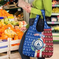 Cape Verde Christmas Grocery Bag with Red and Blue Festive Pattern Christmas Tree and National Emblem Motif - Wonder Print Shop