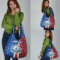 Cape Verde Christmas Grocery Bag with Red and Blue Festive Pattern Christmas Tree and National Emblem Motif - Wonder Print Shop