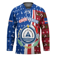 Cape Verde Christmas Hockey Jersey with Red and Blue Festive Pattern Christmas Tree and National Emblem Motif - Wonder Print Shop