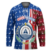Cape Verde Christmas Hockey Jersey with Red and Blue Festive Pattern Christmas Tree and National Emblem Motif - Wonder Print Shop