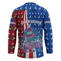 Cape Verde Christmas Hockey Jersey with Red and Blue Festive Pattern Christmas Tree and National Emblem Motif - Wonder Print Shop