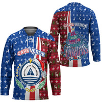 Cape Verde Christmas Hockey Jersey with Red and Blue Festive Pattern Christmas Tree and National Emblem Motif - Wonder Print Shop
