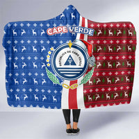 Cape Verde Christmas Hooded Blanket with Red and Blue Festive Pattern Christmas Tree and National Emblem Motif - Wonder Print Shop