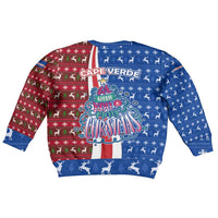 Cape Verde Christmas Kid Ugly Christmas Sweater with Red and Blue Festive Pattern Christmas Tree and National Emblem Motif - Wonder Print Shop