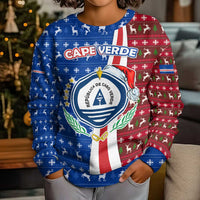 Cape Verde Christmas Kid Ugly Christmas Sweater with Red and Blue Festive Pattern Christmas Tree and National Emblem Motif - Wonder Print Shop