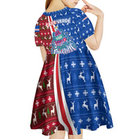 Cape Verde Christmas Kid Short Sleeve Dress with Red and Blue Festive Pattern Christmas Tree and National Emblem Motif - Wonder Print Shop