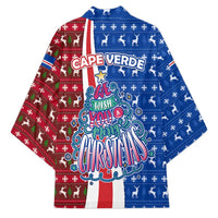 Cape Verde Christmas Kimono with Red and Blue Festive Pattern Christmas Tree and National Emblem Motif - Wonder Print Shop