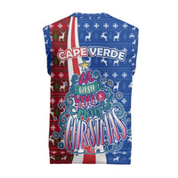 Cape Verde Christmas Knitted V-Neck Vest with Red and Blue Festive Pattern Christmas Tree and National Emblem Motif - Wonder Print Shop