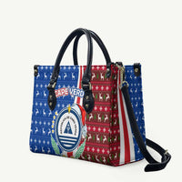 Cape Verde Christmas Leather Bag with Red and Blue Festive Pattern Christmas Tree and National Emblem Motif - Wonder Print Shop
