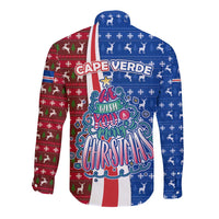 Cape Verde Christmas Long Sleeve Button Shirt with Red and Blue Festive Pattern Christmas Tree and National Emblem Motif - Wonder Print Shop