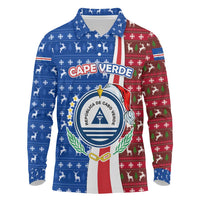 Cape Verde Christmas Long Sleeve Polo Shirt with Red and Blue Festive Pattern Christmas Tree and National Emblem Motif - Wonder Print Shop