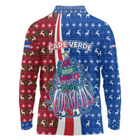 Cape Verde Christmas Long Sleeve Polo Shirt with Red and Blue Festive Pattern Christmas Tree and National Emblem Motif - Wonder Print Shop