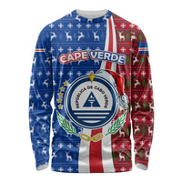 Cape Verde Christmas Long Sleeve Shirt with Red and Blue Festive Pattern Christmas Tree and National Emblem Motif - Wonder Print Shop