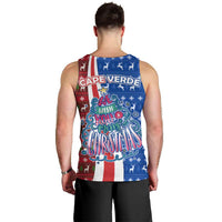 Cape Verde Christmas Men Tank Top with Red and Blue Festive Pattern Christmas Tree and National Emblem Motif - Wonder Print Shop