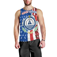 Cape Verde Christmas Men Tank Top with Red and Blue Festive Pattern Christmas Tree and National Emblem Motif - Wonder Print Shop