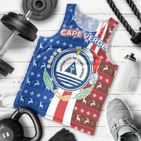 Cape Verde Christmas Men Tank Top with Red and Blue Festive Pattern Christmas Tree and National Emblem Motif - Wonder Print Shop