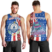 Cape Verde Christmas Men Tank Top with Red and Blue Festive Pattern Christmas Tree and National Emblem Motif - Wonder Print Shop