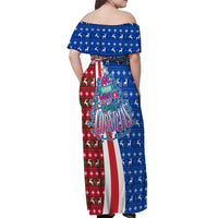 Cape Verde Christmas Off Shoulder Maxi Dress with Red and Blue Festive Pattern Christmas Tree and National Emblem Motif - Wonder Print Shop