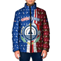 Cape Verde Christmas Padded Jacket with Red and Blue Festive Pattern Christmas Tree and National Emblem Motif - Wonder Print Shop