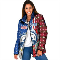 Cape Verde Christmas Padded Jacket with Red and Blue Festive Pattern Christmas Tree and National Emblem Motif - Wonder Print Shop