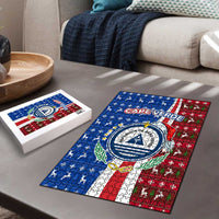 Cape Verde Christmas Puzzle with Red and Blue Festive Pattern Christmas Tree and National Emblem Motif - Wonder Print Shop