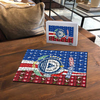 Cape Verde Christmas Puzzle with Red and Blue Festive Pattern Christmas Tree and National Emblem Motif - Wonder Print Shop