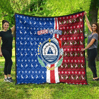Cape Verde Christmas Quilt with Red and Blue Festive Pattern Christmas Tree and National Emblem Motif - Wonder Print Shop