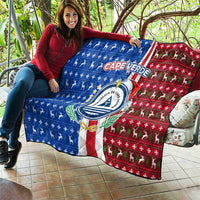 Cape Verde Christmas Quilt with Red and Blue Festive Pattern Christmas Tree and National Emblem Motif - Wonder Print Shop