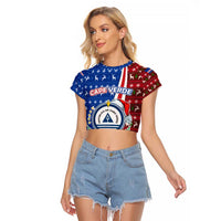 Cape Verde Christmas Raglan Cropped T Shirt with Red and Blue Festive Pattern Christmas Tree and National Emblem Motif - Wonder Print Shop