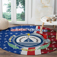 Cape Verde Christmas Round Carpet with Red and Blue Festive Pattern Christmas Tree and National Emblem Motif - Wonder Print Shop