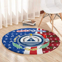 Cape Verde Christmas Round Carpet with Red and Blue Festive Pattern Christmas Tree and National Emblem Motif - Wonder Print Shop