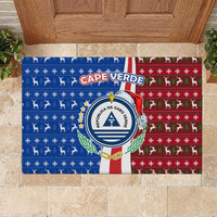 Cape Verde Christmas Rubber Doormat with Red and Blue Festive Pattern Christmas Tree and National Emblem Motif - Wonder Print Shop