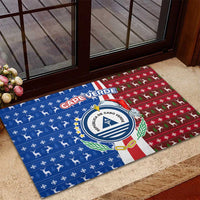 Cape Verde Christmas Rubber Doormat with Red and Blue Festive Pattern Christmas Tree and National Emblem Motif - Wonder Print Shop