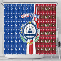 Cape Verde Christmas Shower Curtain with Red and Blue Festive Pattern Christmas Tree and National Emblem Motif - Wonder Print Shop