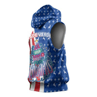 Cape Verde Christmas Sleeveless Hoodie with Red and Blue Festive Pattern Christmas Tree and National Emblem Motif - Wonder Print Shop