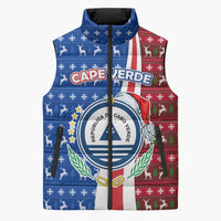 Cape Verde Christmas Sleeveless Puffer Jacket with Red and Blue Festive Pattern Christmas Tree and National Emblem Motif - Wonder Print Shop
