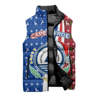Cape Verde Christmas Sleeveless Puffer Jacket with Red and Blue Festive Pattern Christmas Tree and National Emblem Motif - Wonder Print Shop