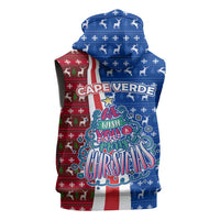 Cape Verde Christmas Sleeveless Zip Hoodie with Red and Blue Festive Pattern Christmas Tree and National Emblem Motif - Wonder Print Shop