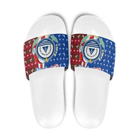 Cape Verde Christmas Slide Sandals with Red and Blue Festive Pattern Christmas Tree and National Emblem Motif - Wonder Print Shop