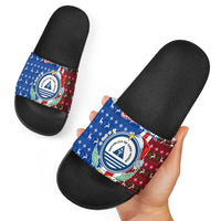Cape Verde Christmas Slide Sandals with Red and Blue Festive Pattern Christmas Tree and National Emblem Motif - Wonder Print Shop