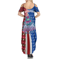 Cape Verde Christmas Summer Maxi Dress with Red and Blue Festive Pattern Christmas Tree and National Emblem Motif - Wonder Print Shop